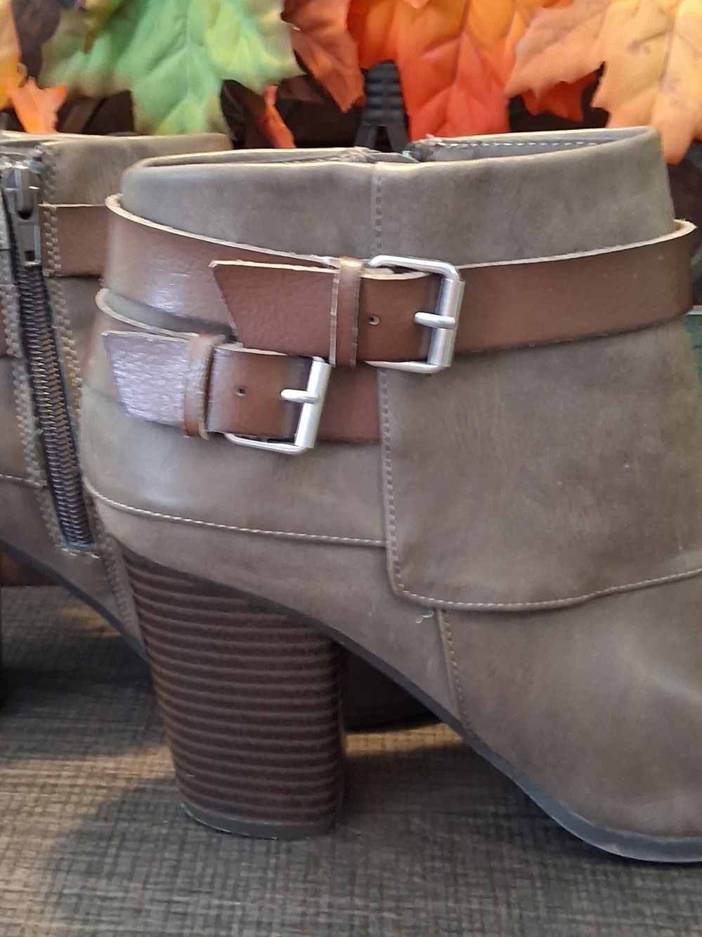 Madden Girl Taupe Faux-Suede Ankle Boot with Brown Buckle Straps